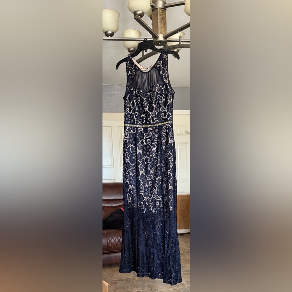 Enfocus Studio Midnight Blue and Ivory Floral Dress